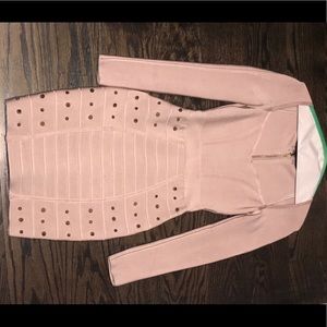 Nude long sleeve studded bandage dress